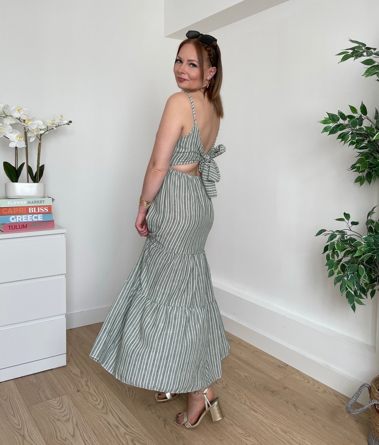 Robe longue verte à rayures ILONA