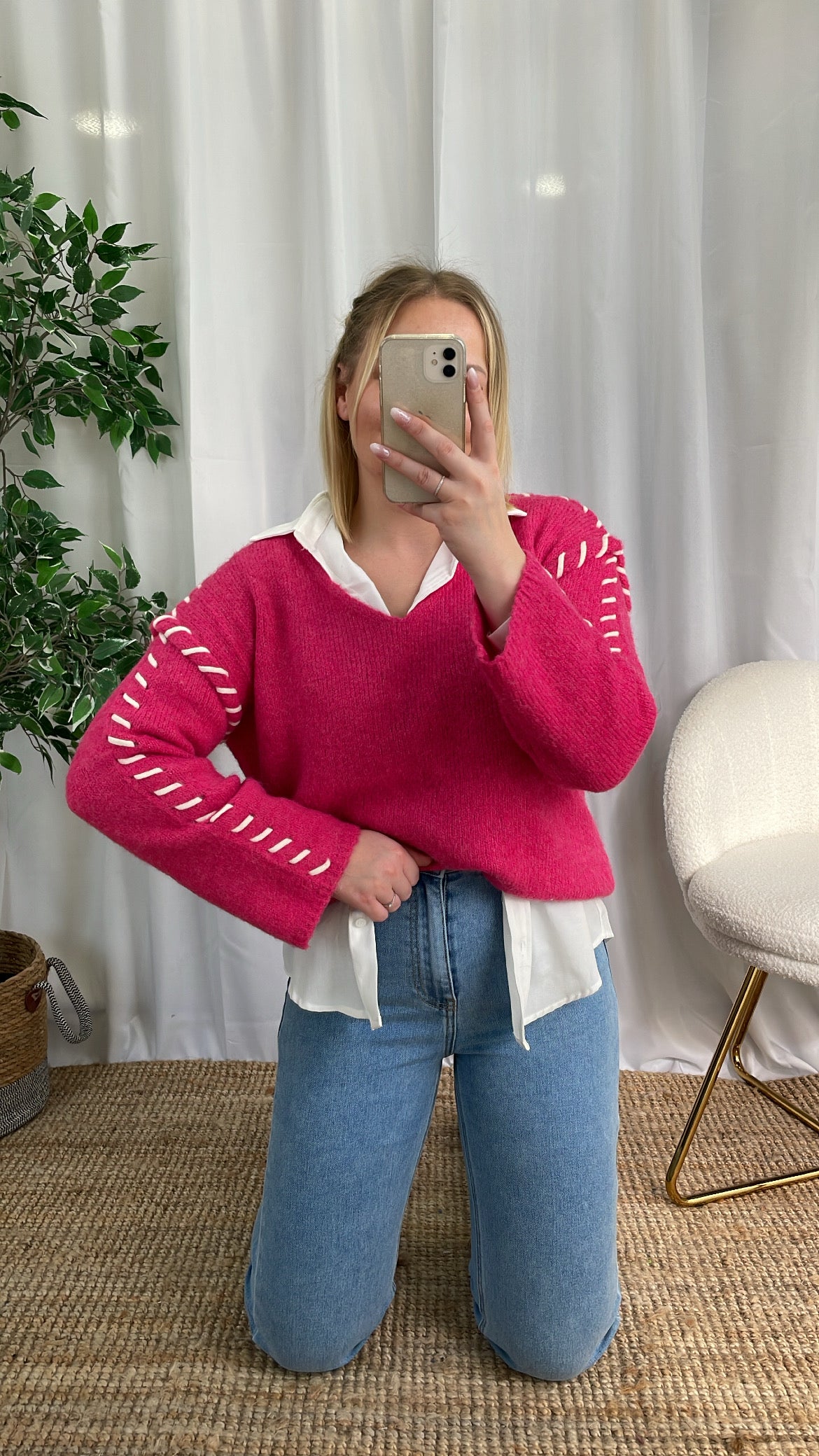 Pull col V FUSCHIA