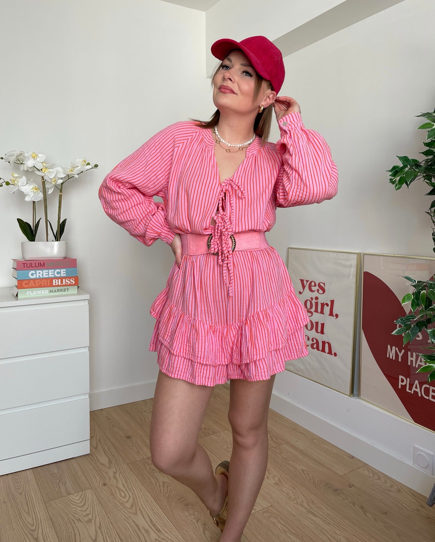 Combishort gaz de coton rose FIONA