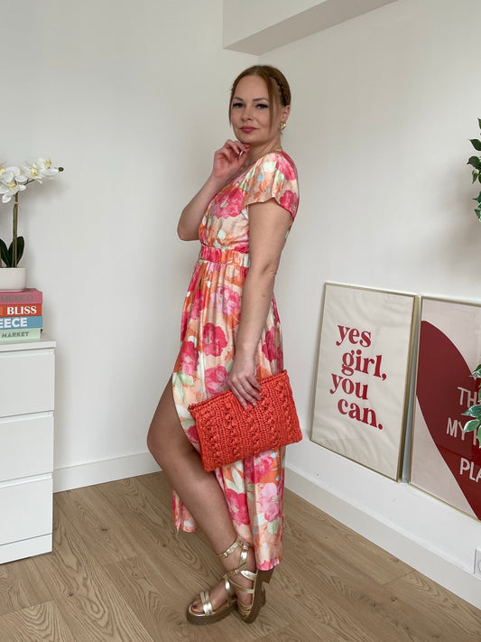 Robe longue à fleurs orange THAÏS