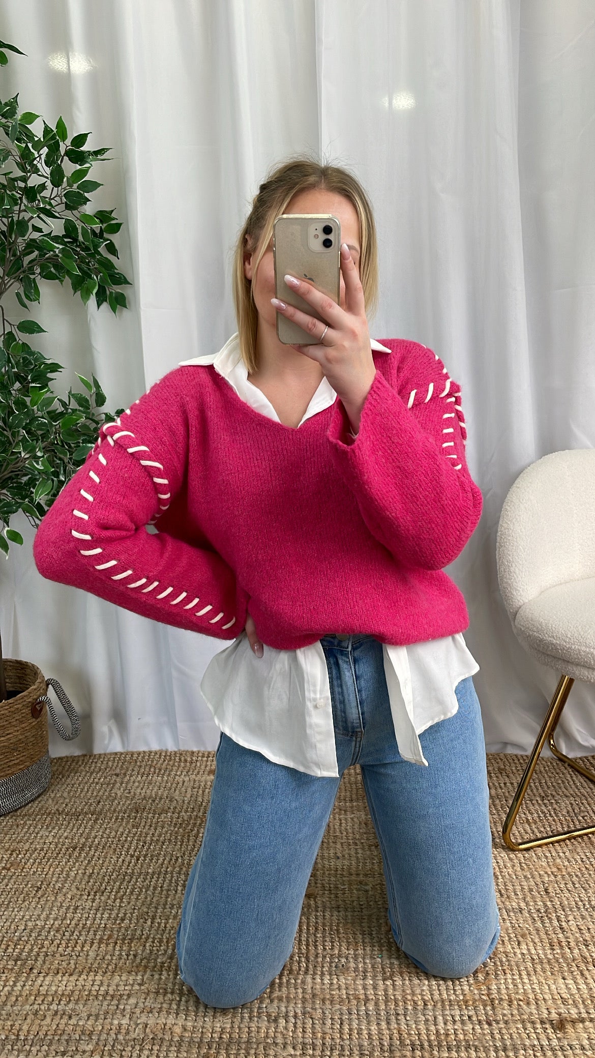 Pull col V FUSCHIA