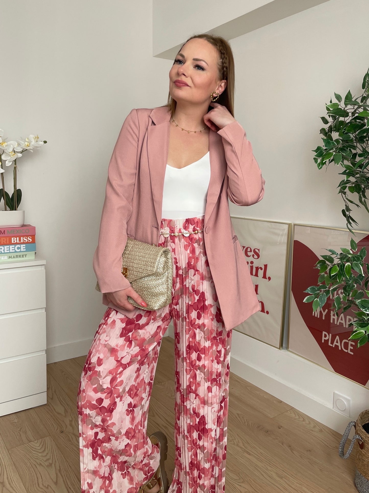 Pantalon plissé à motifs rose IRINA