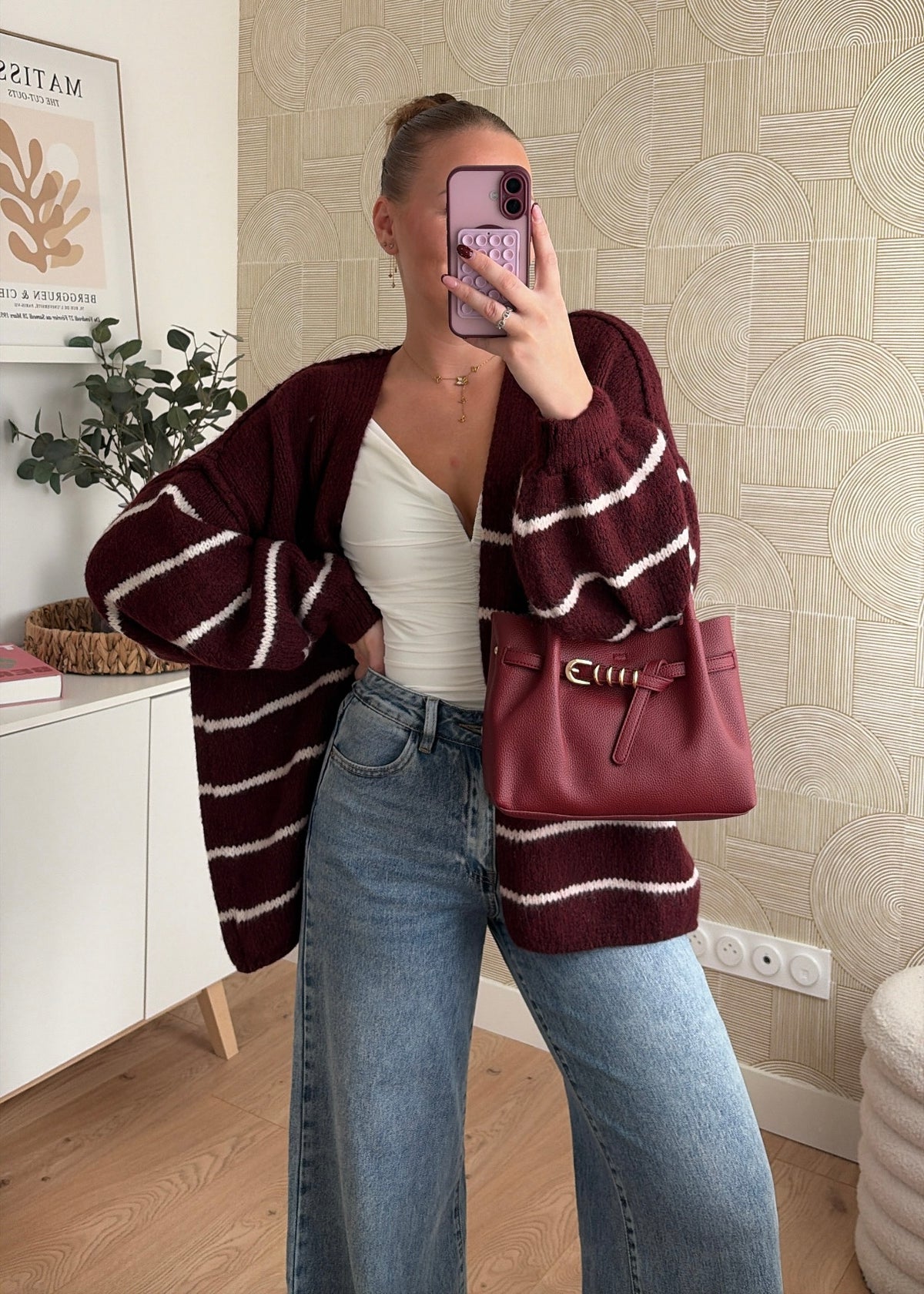 Gilet à rayures bordeaux - CÉLIA
