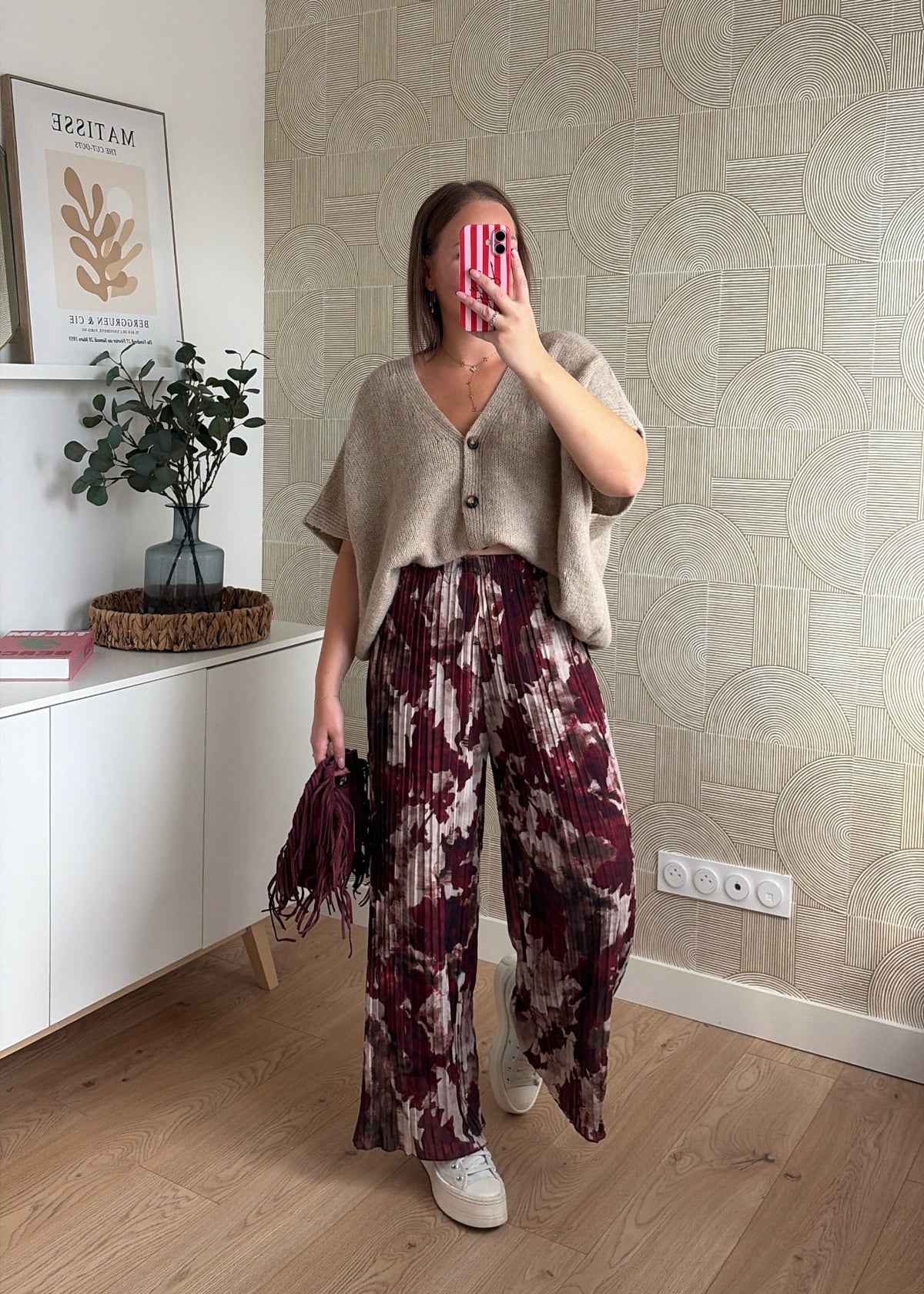 Pantalon plissé bordeaux - LEELOO