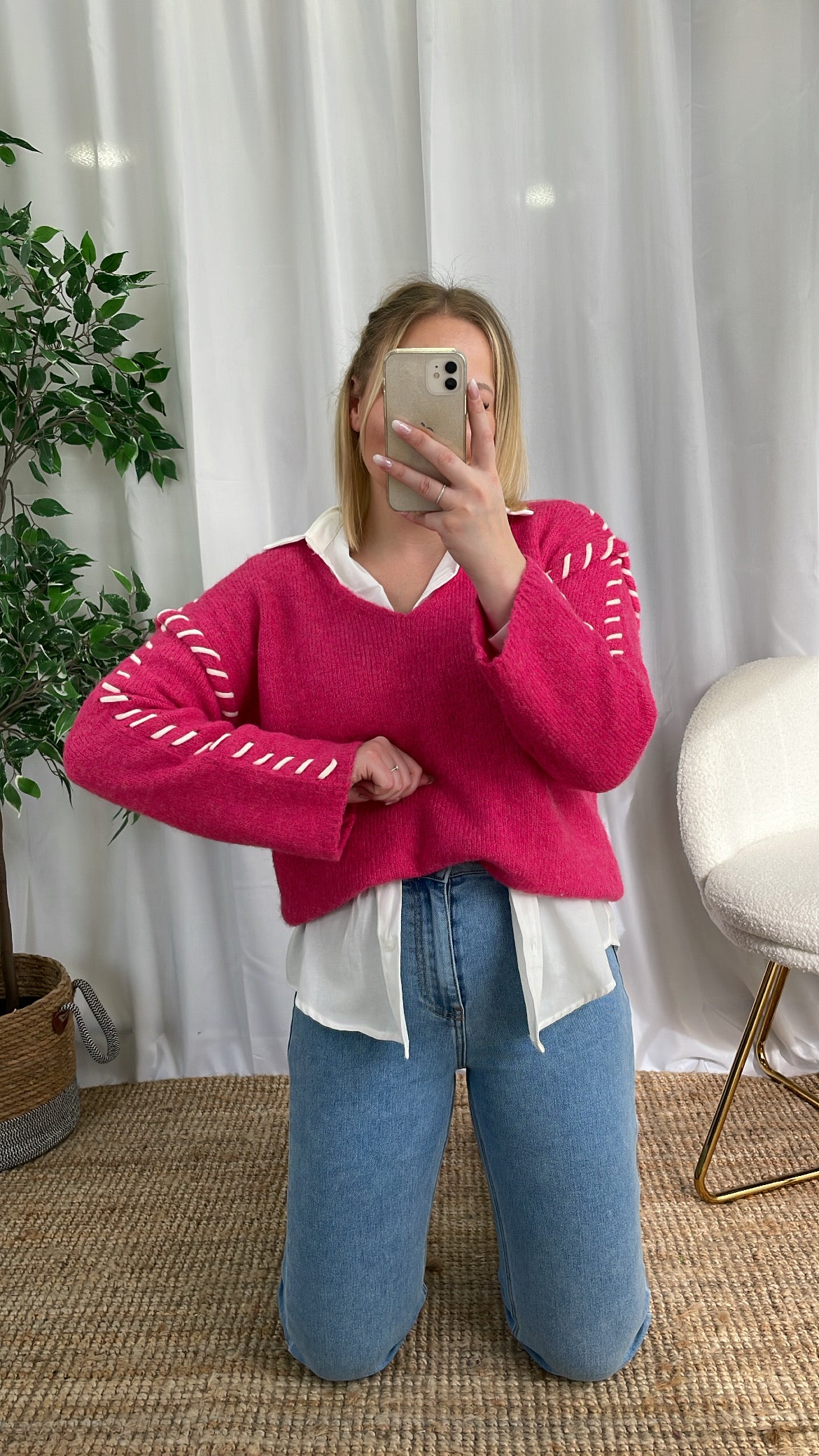 Pull col V FUSCHIA