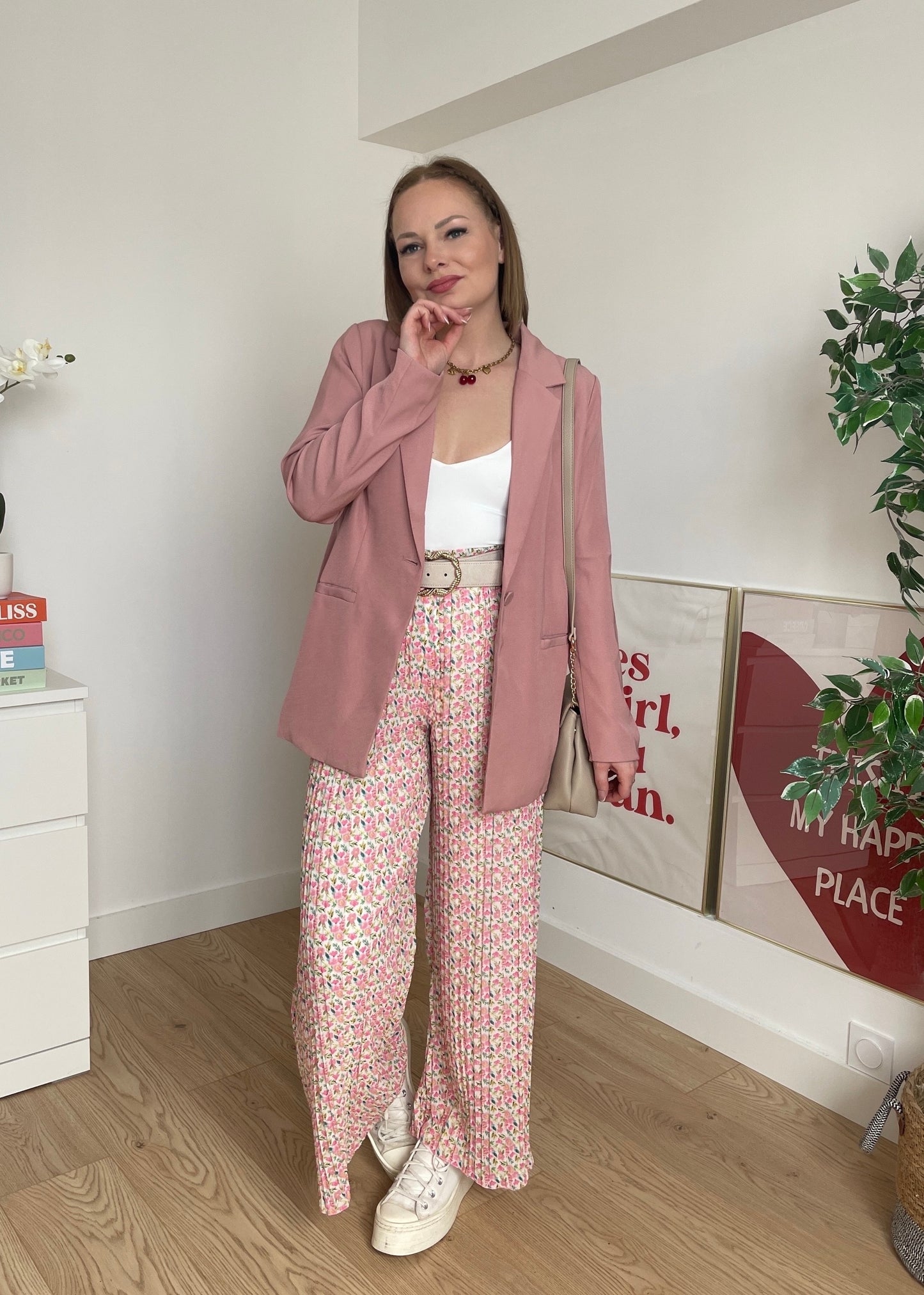 Pantalon plissé à fleurs rose AXEL