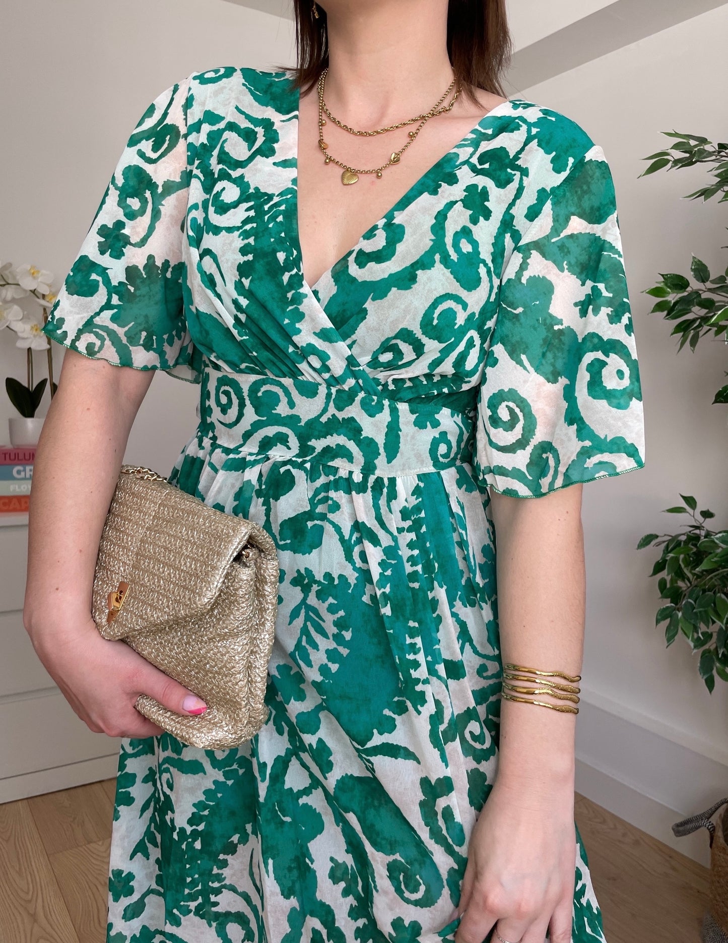 Robe longue à motifs vert CLARISSE