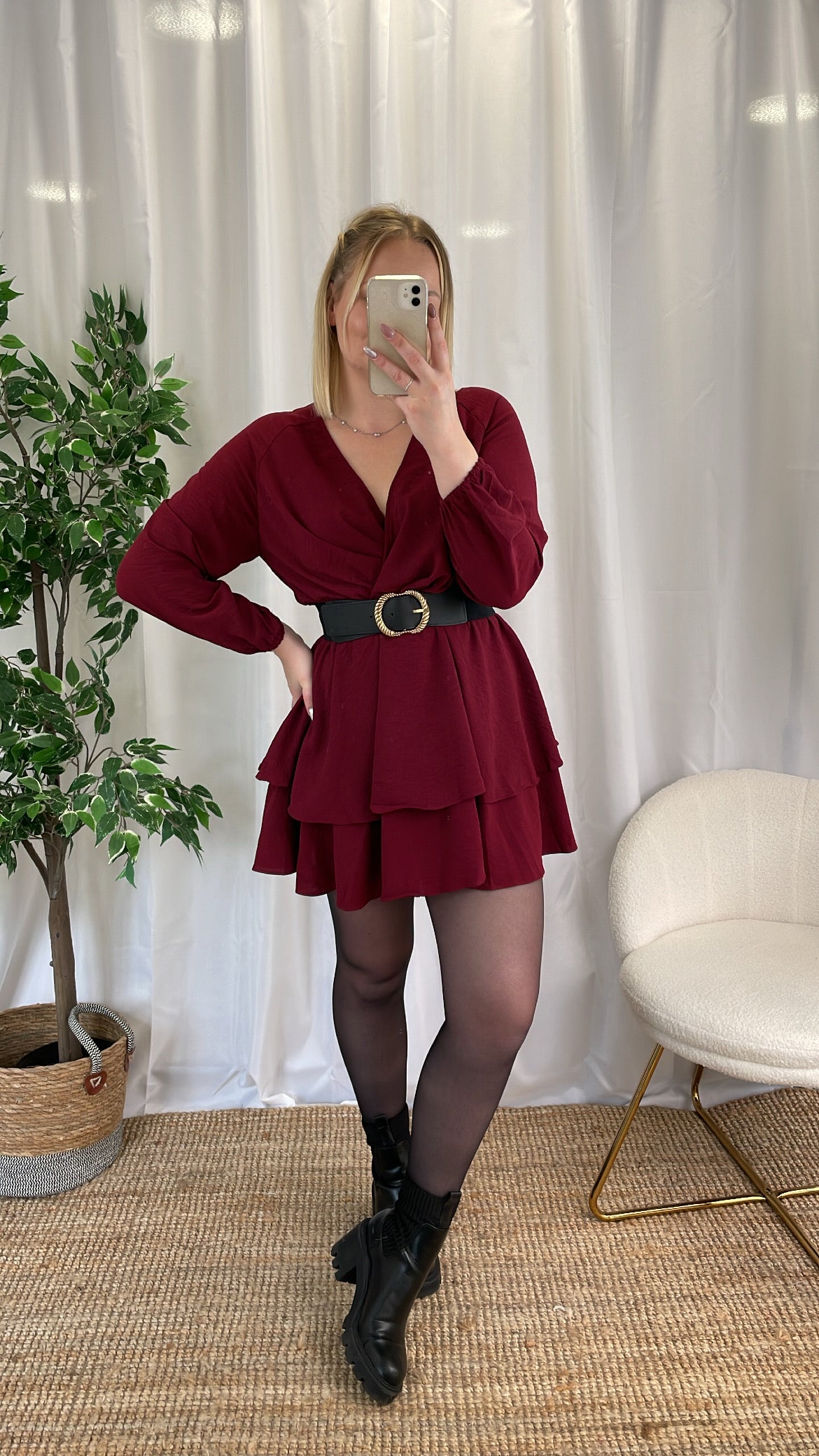 Robe à volants bordeaux ERINA