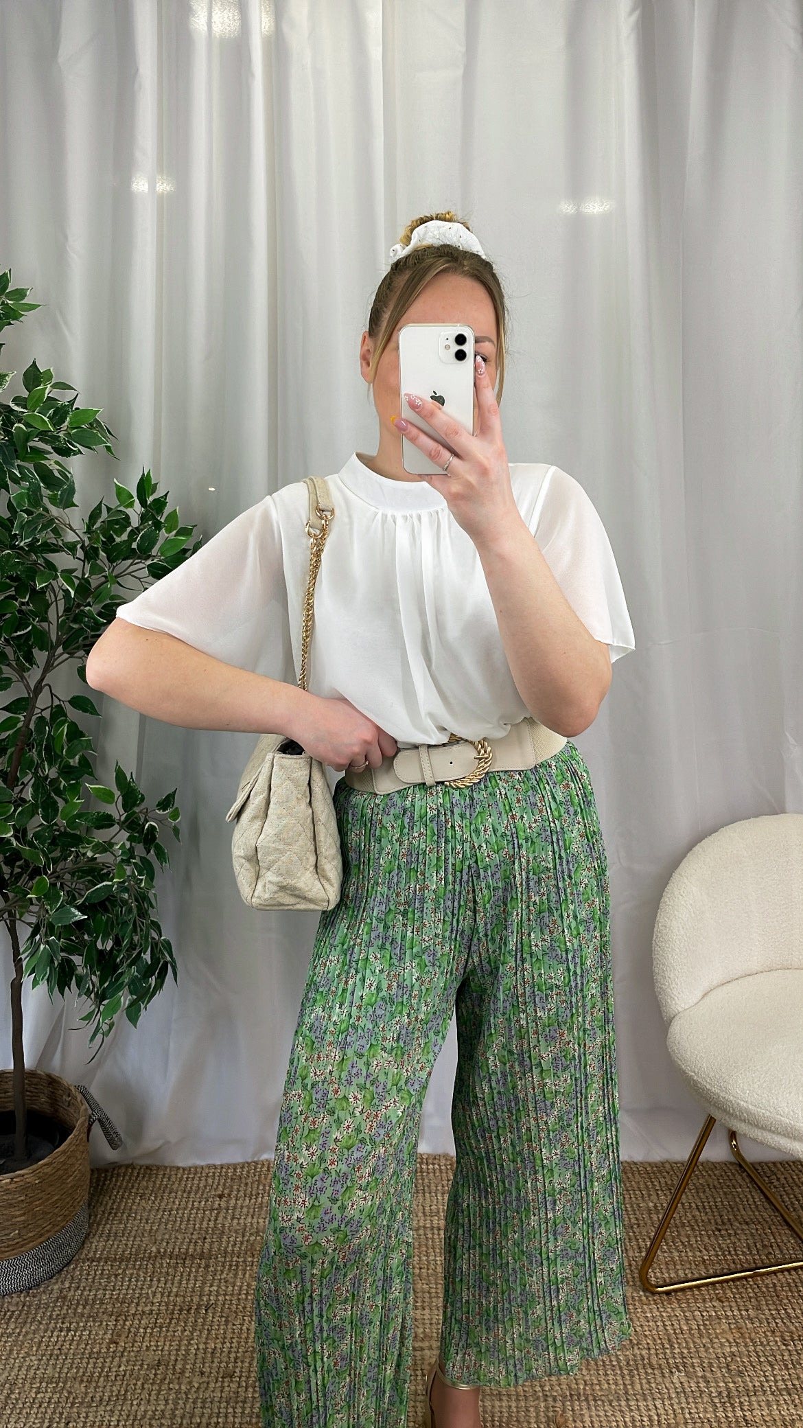 Pantalon plissé à fleurs JUANA - Vert