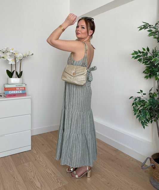 Robe longue verte à rayures ILONA