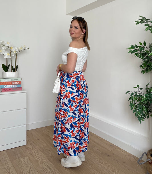 Jupe longue bleu à motifs LAYNA