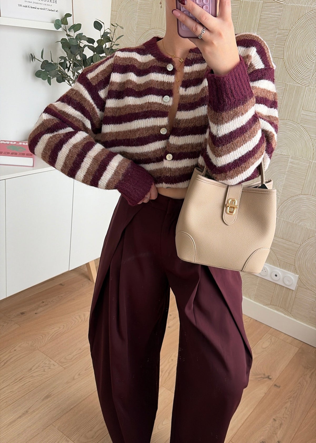 Gilet rayé bordeaux & choco - ZOÉ