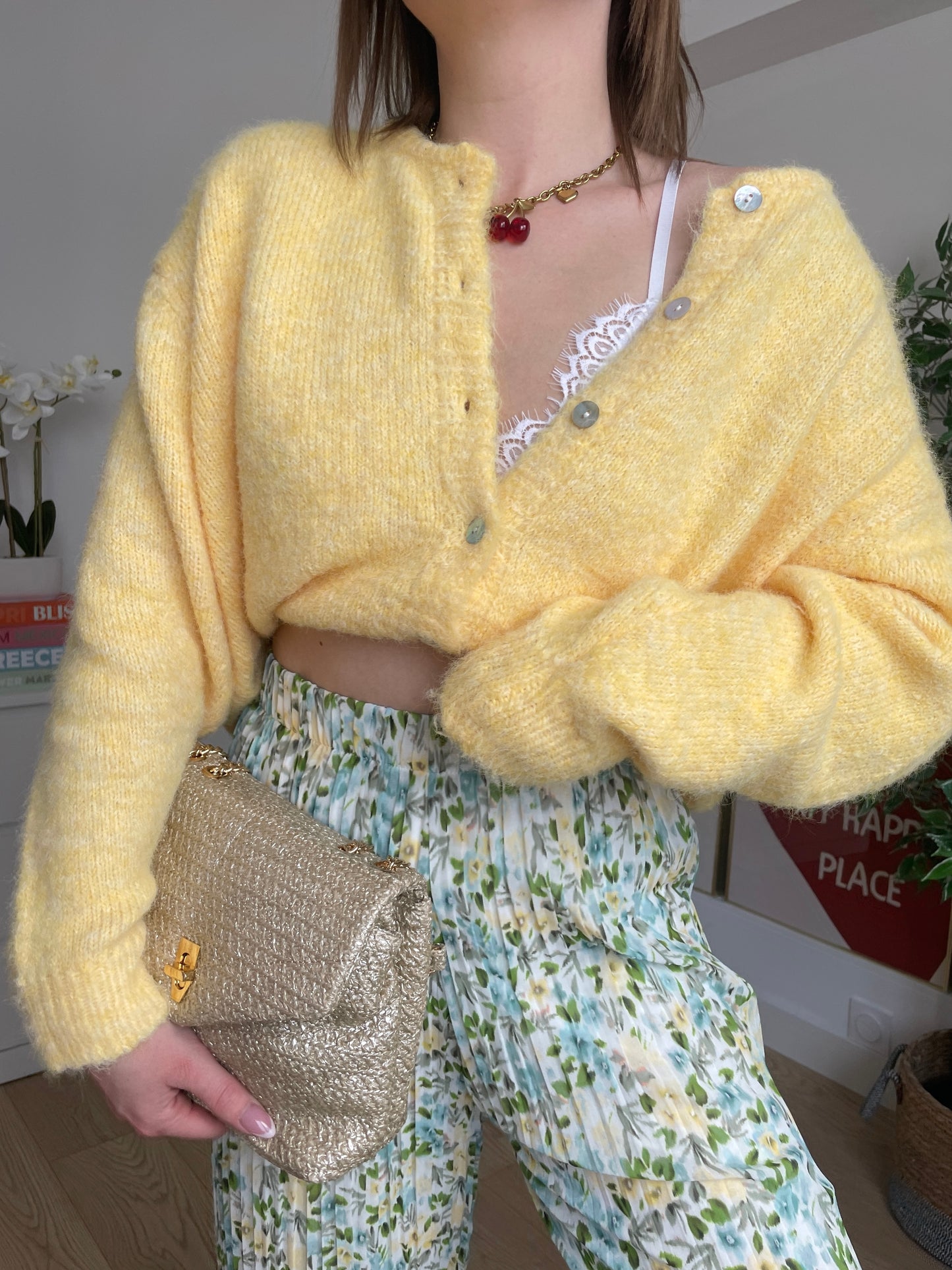Pantalon plissé à fleurs vert MAËLINE