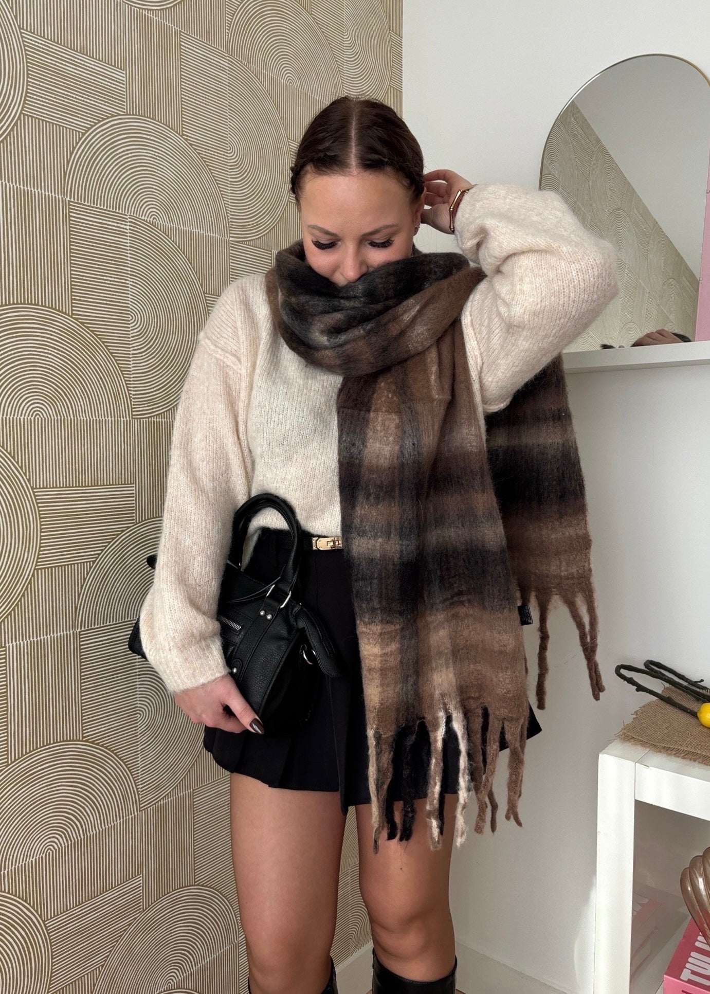 Echarpe à rayures - BRUN