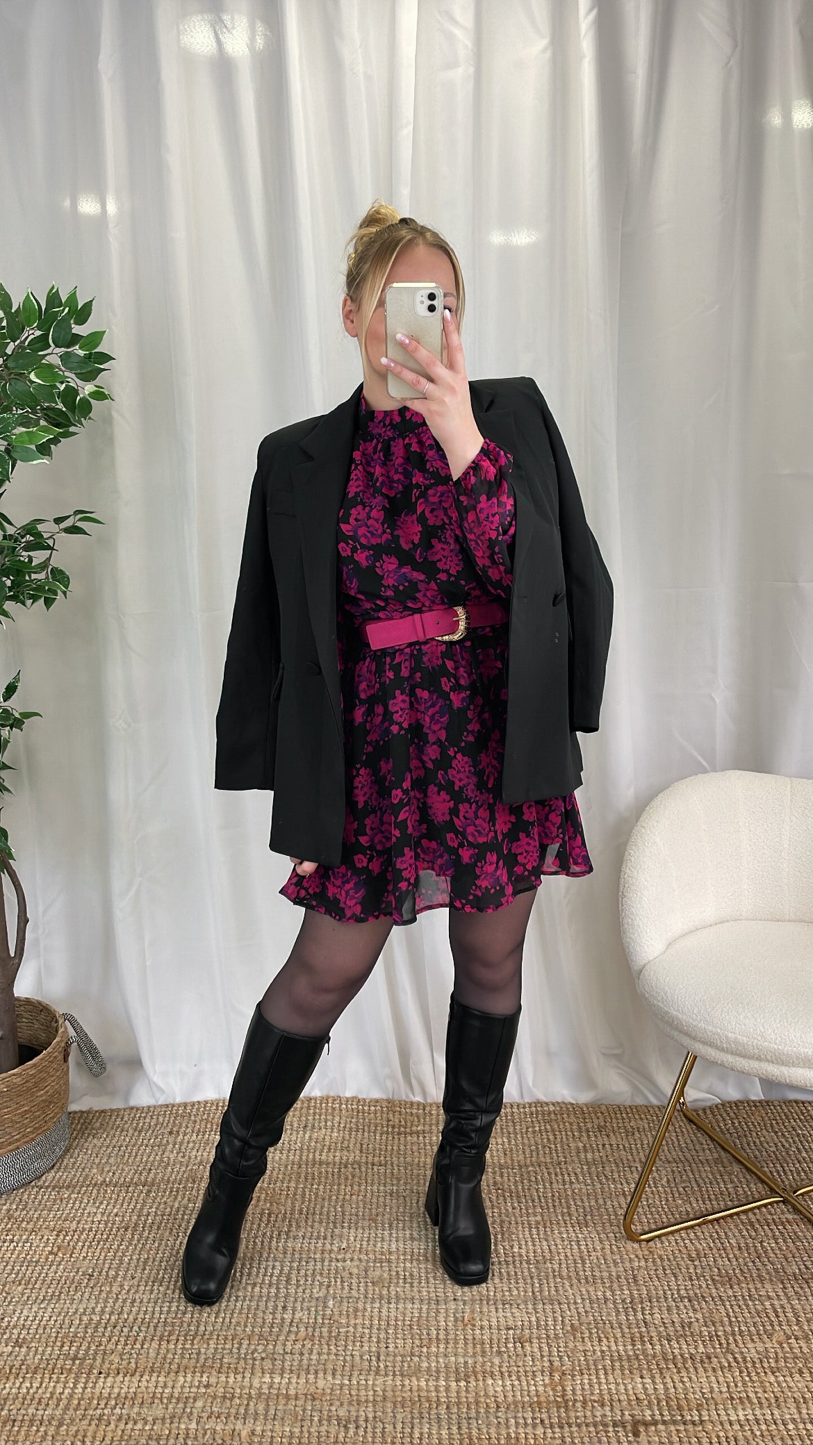 Robe à fleurs rose FLUO