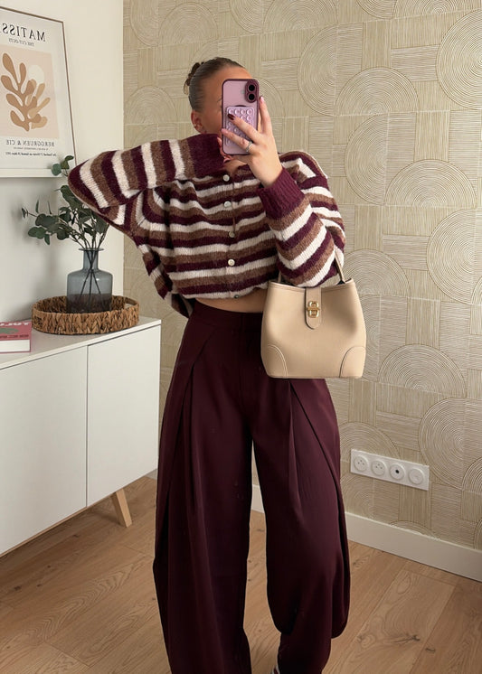 Gilet rayé bordeaux & choco - ZOÉ