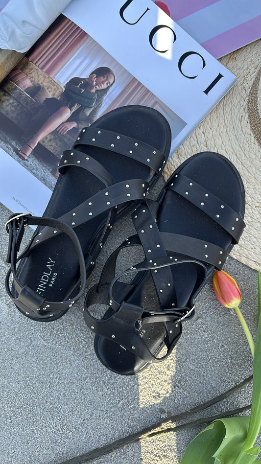 Sandales noires à clous JUSTINE