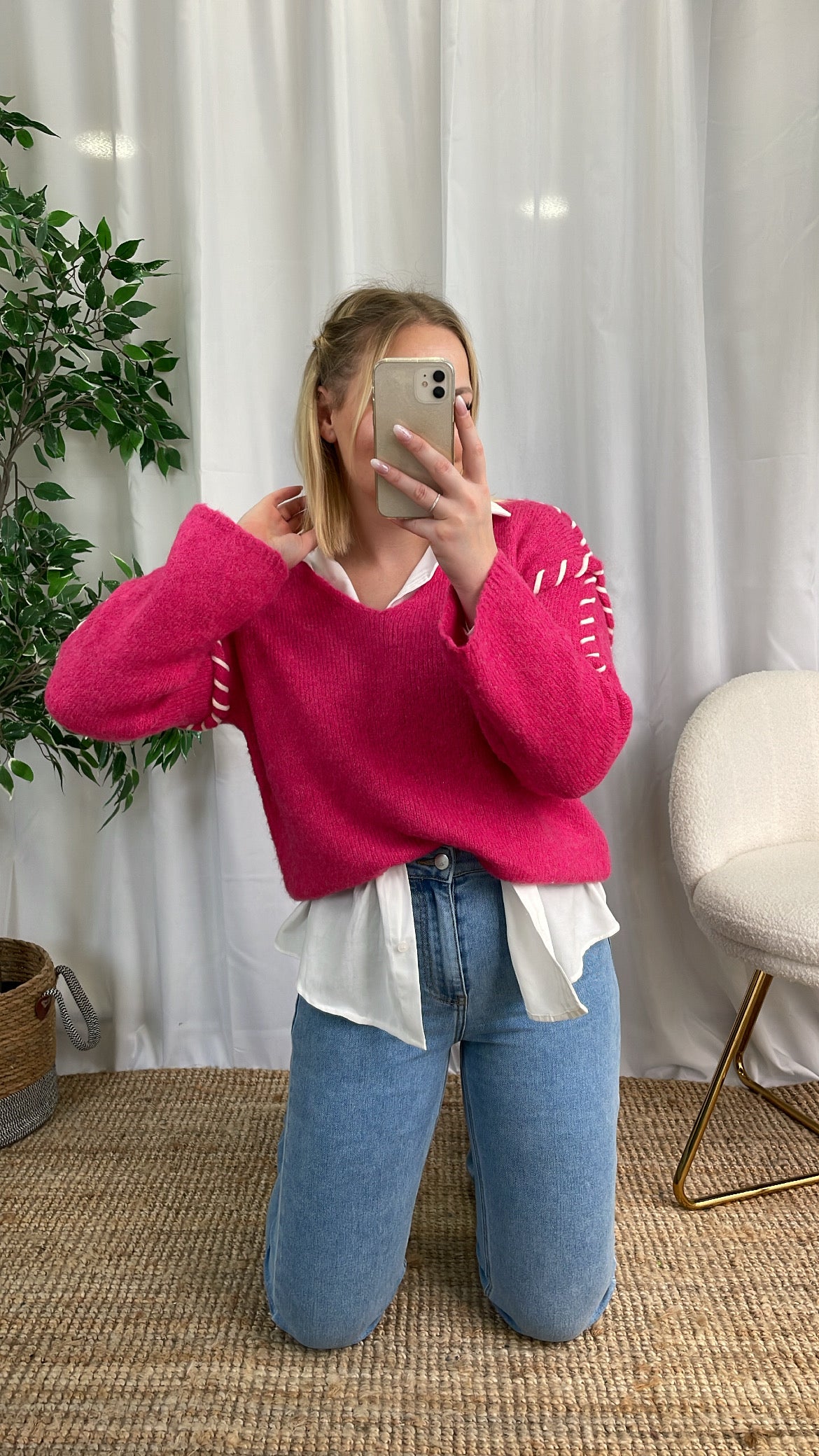 Pull col V FUSCHIA