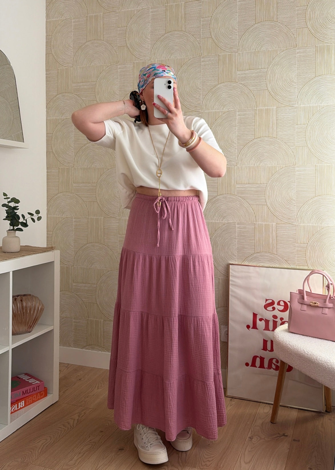 Jupe longue rose - GAZE DE COTON
