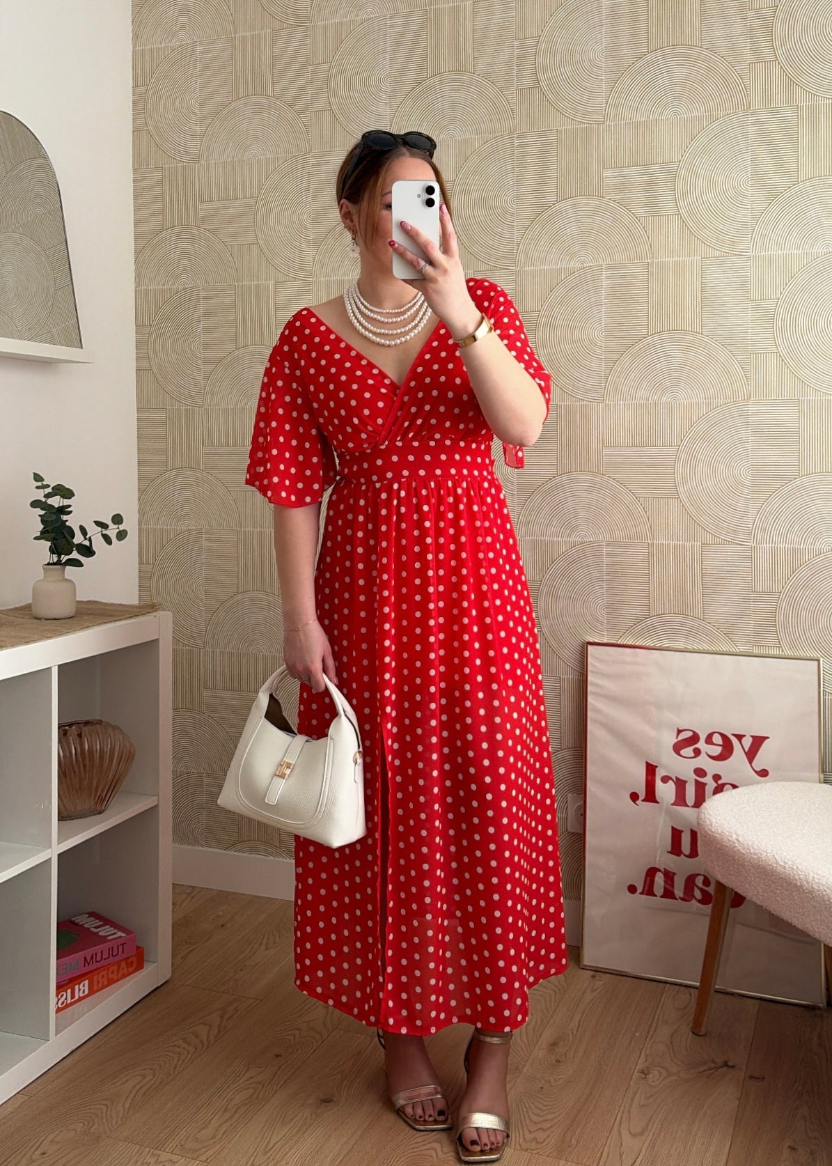 Robe longue rouge - POIS