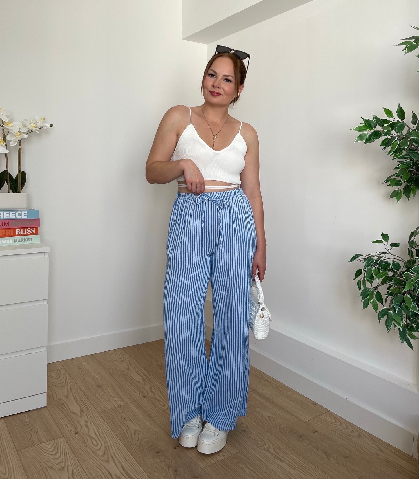 Pantalon gaze de coton bleu LUCIA