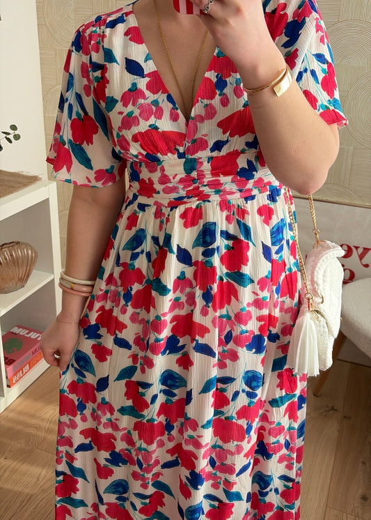 Robe longue rose/bleu- EMMA