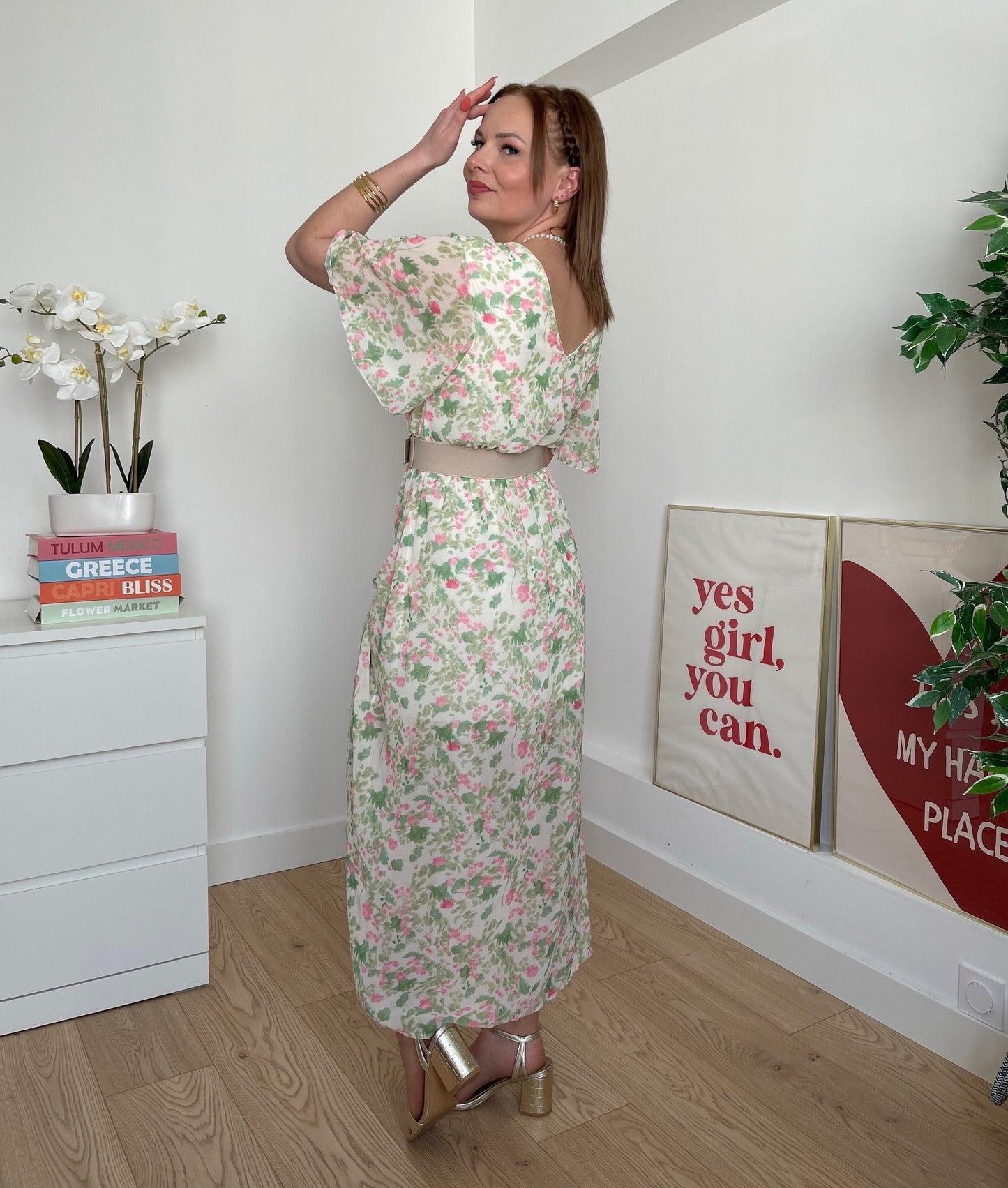 Robe longue à fleurs verte LOUNA