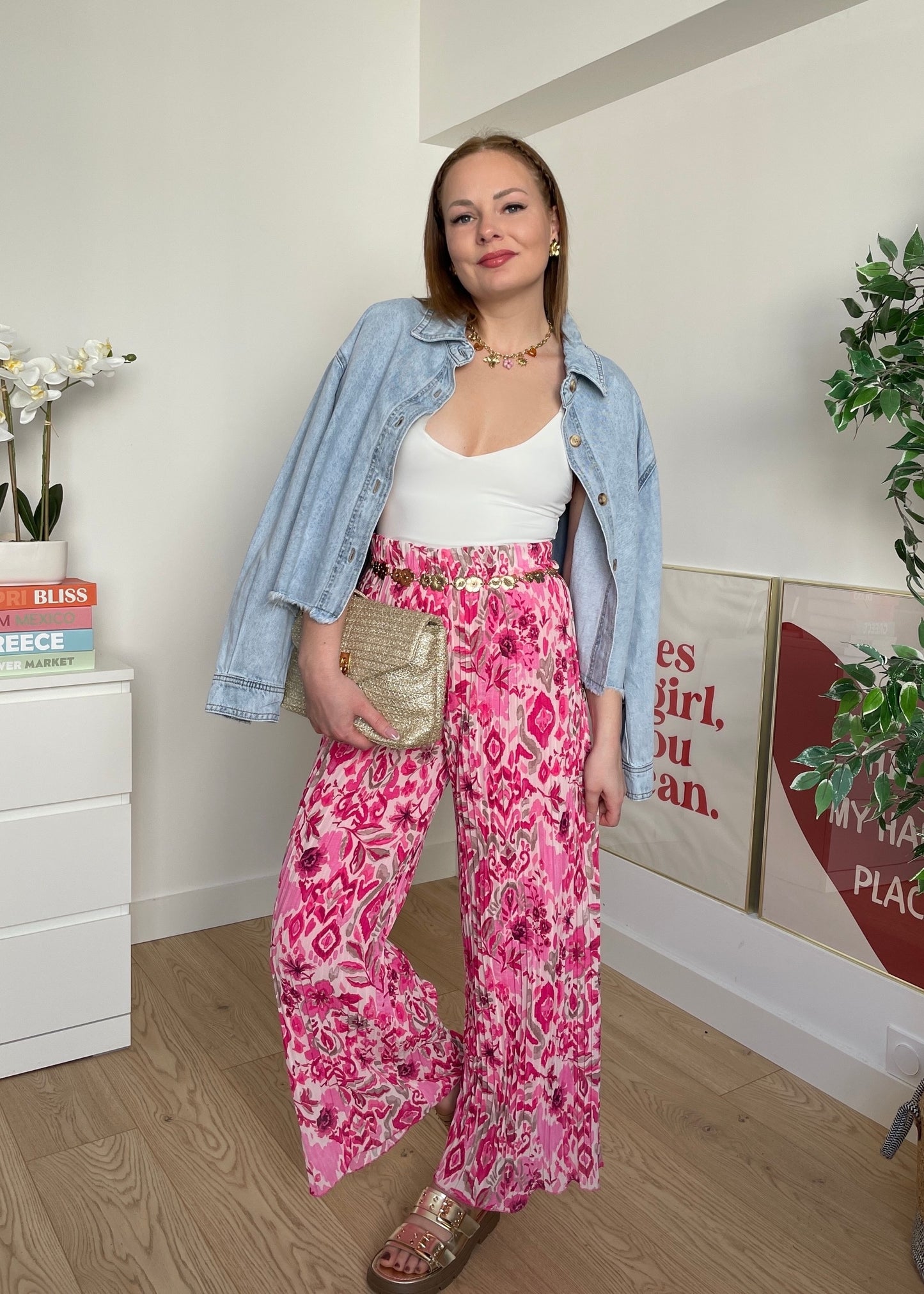 Pantalon plissé à fleurs rose KIYA
