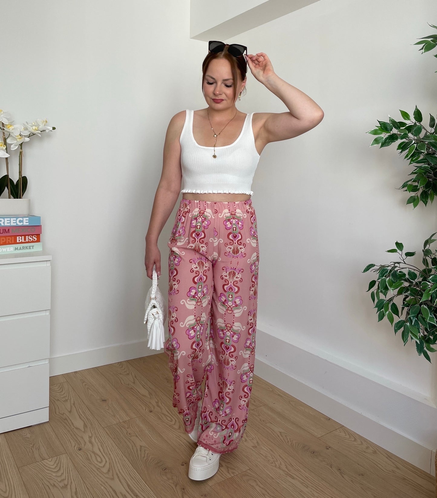 Pantalon fluide à motifs rose ÉLÈNE