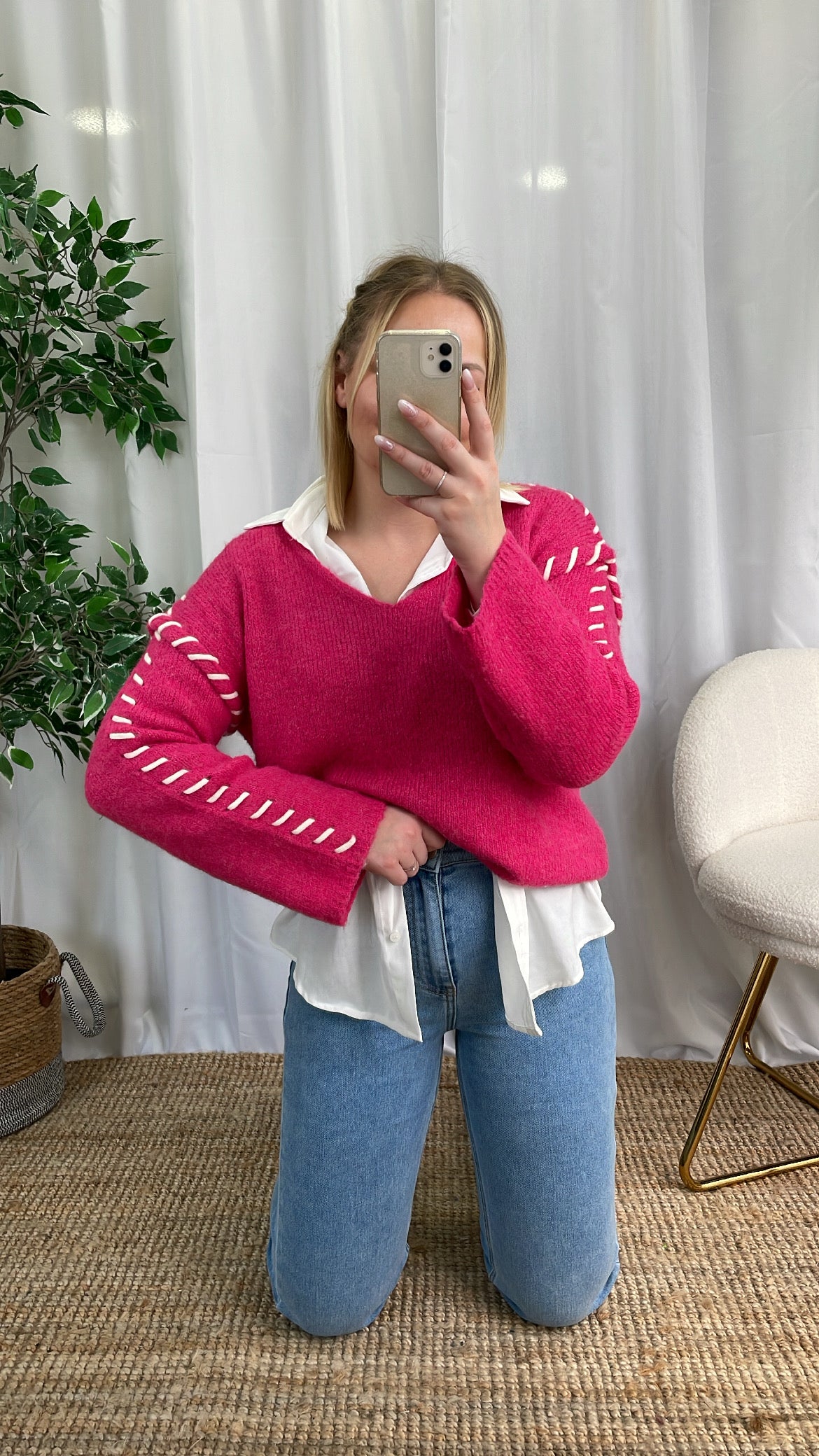 Pull col V FUSCHIA
