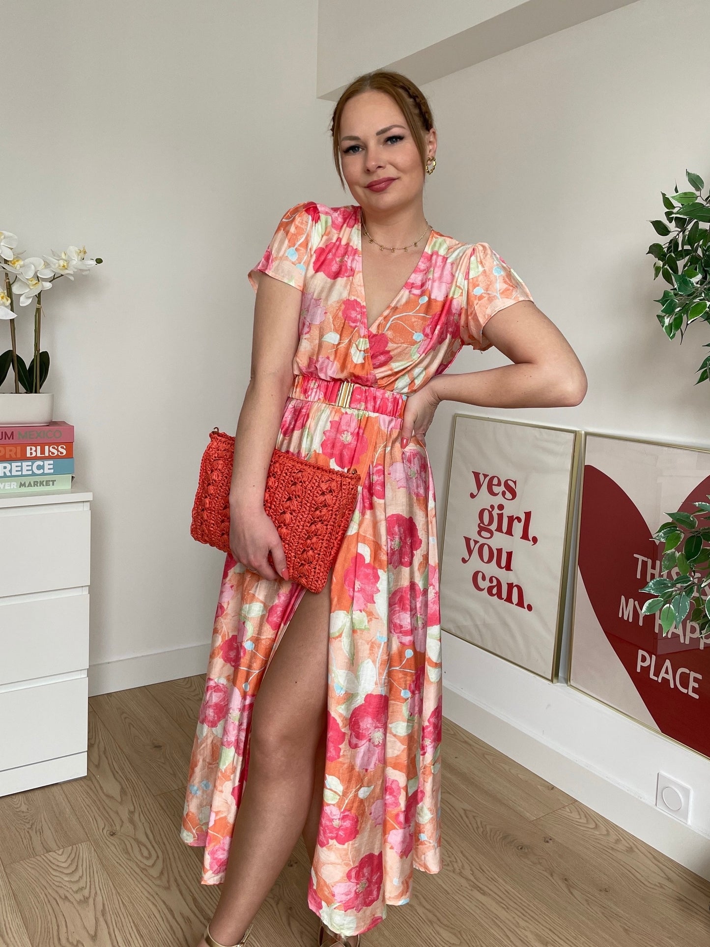Robe longue à fleurs orange THAÏS