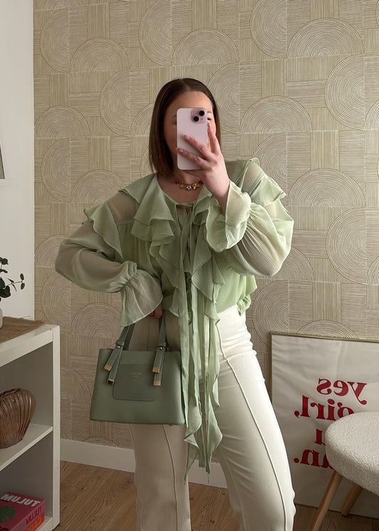 Blouse volantée vert d'eau - NOÉMY