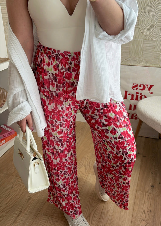 Pantalon plissé fleurs - LAURA