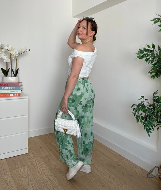 Pantalon plissé à fleurs vert OSIRIS