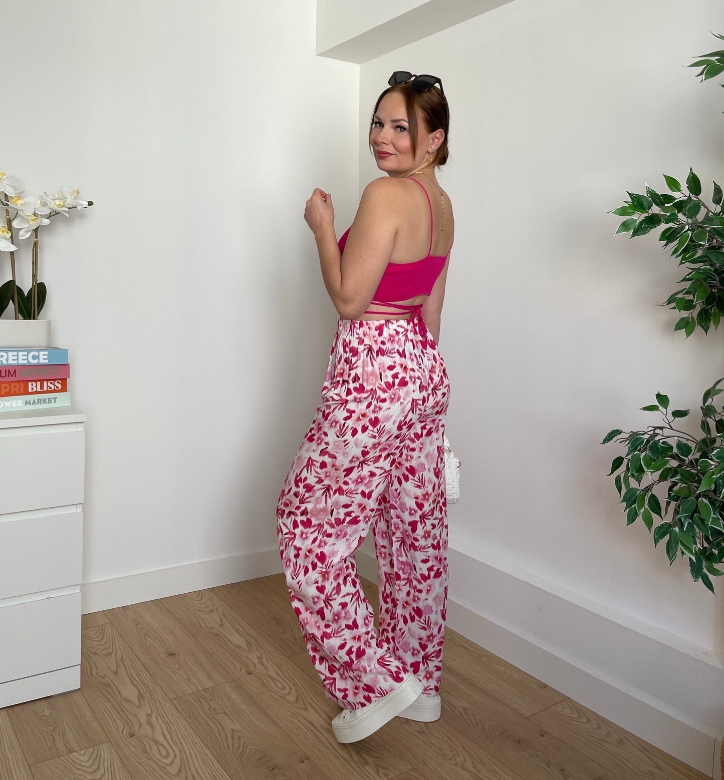 Pantalon fluide à fleurs fuchsia JUAN
