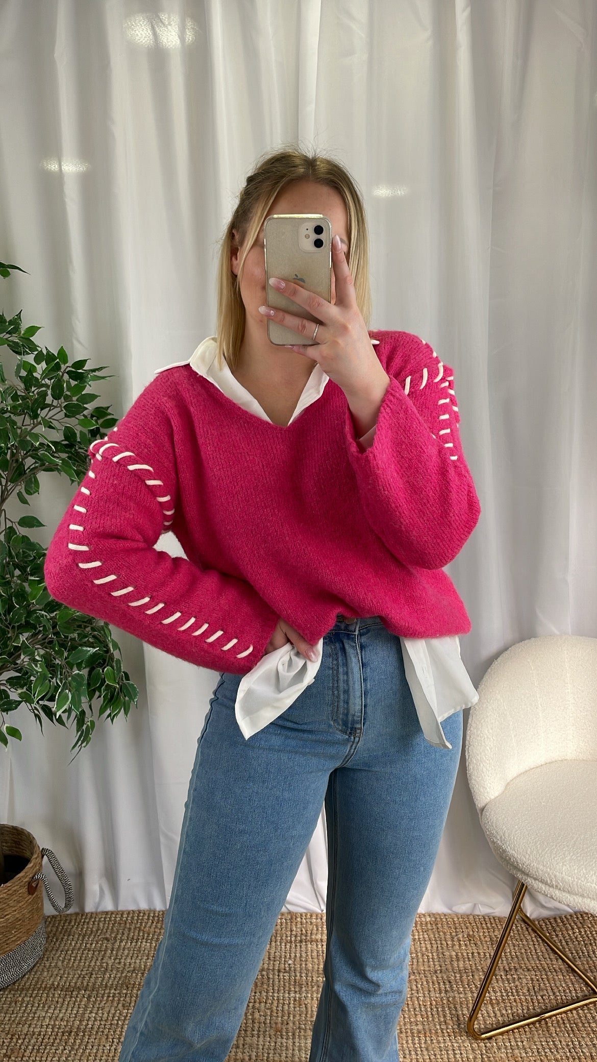 Pull col V FUSCHIA