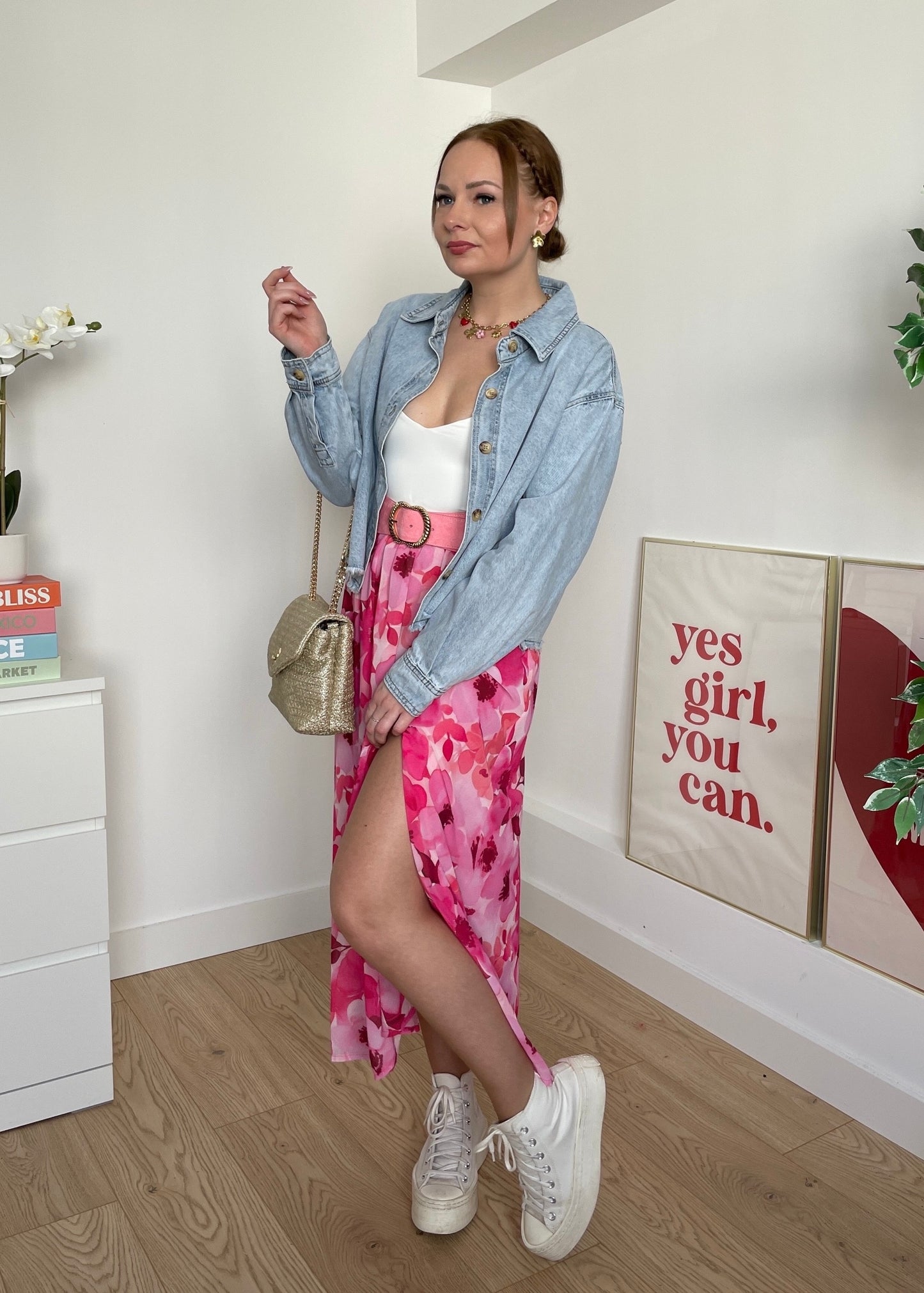 Jupe longue à fleurs rose NINA