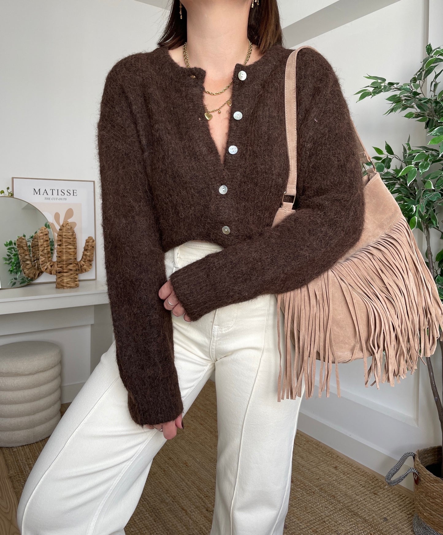 Jeans wide beige - CHATAIGNE