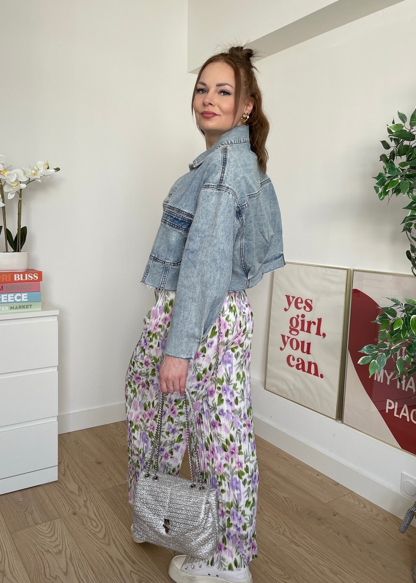 Pantalon plissé à fleurs mauve NEFER