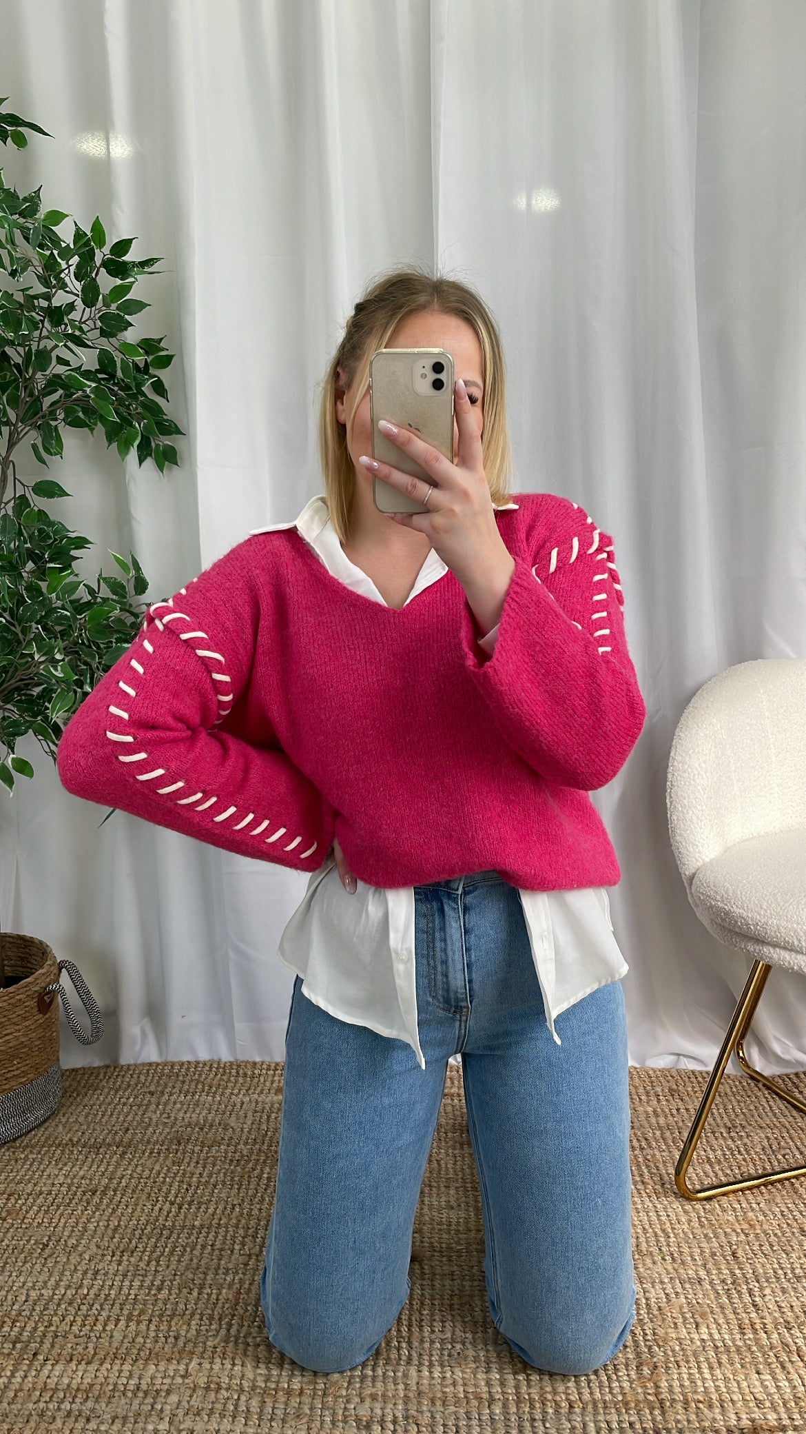 Pull col V FUSCHIA