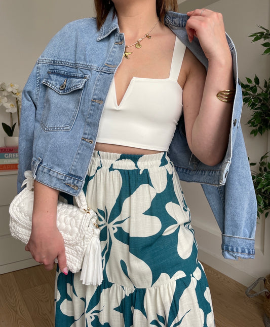 Jupe longue à fleurs bleu SALOMÉ