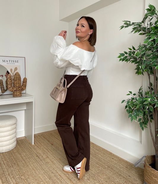 Jeans wide marron - CHATAIGNE