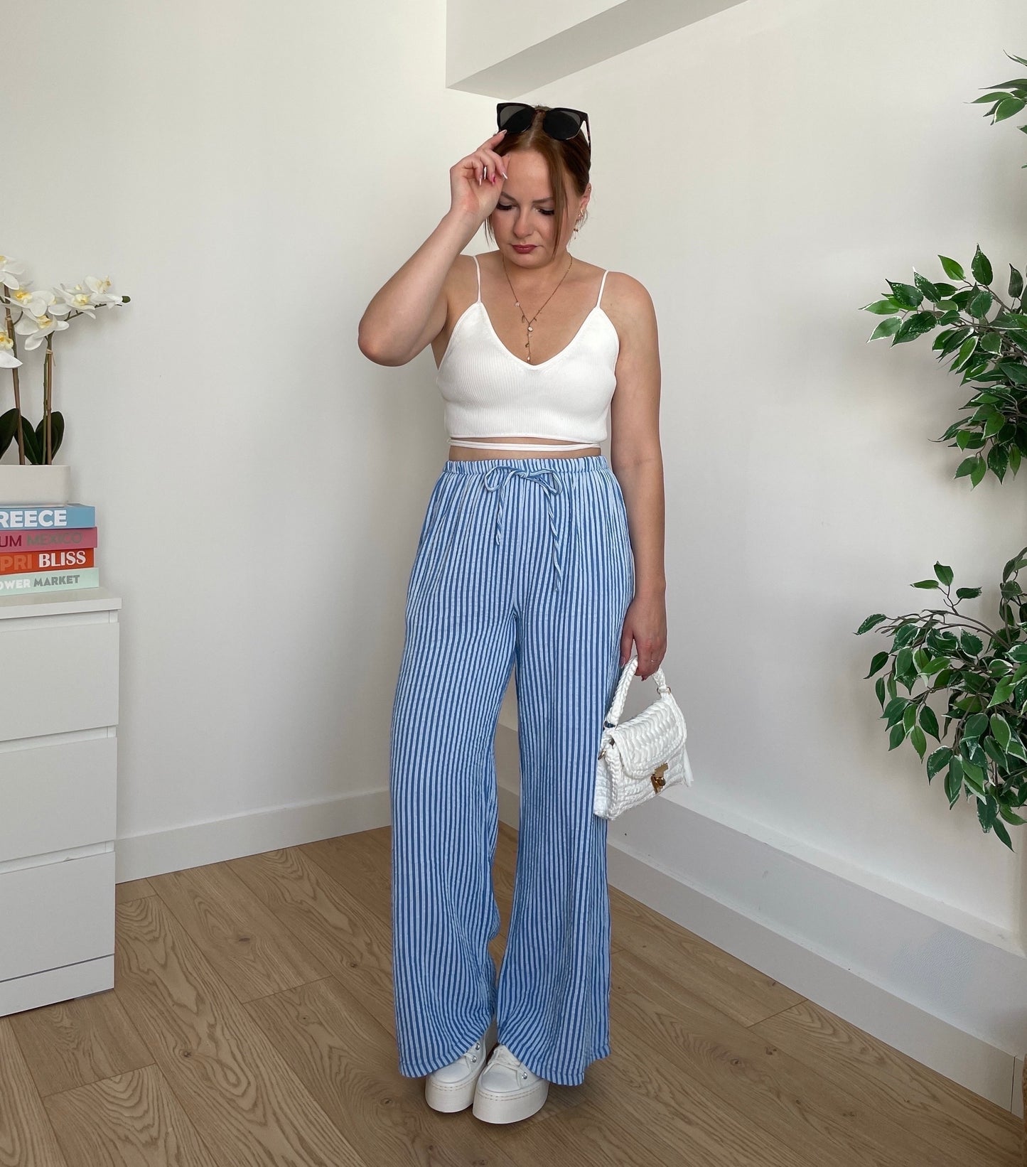 Pantalon gaze de coton bleu LUCIA