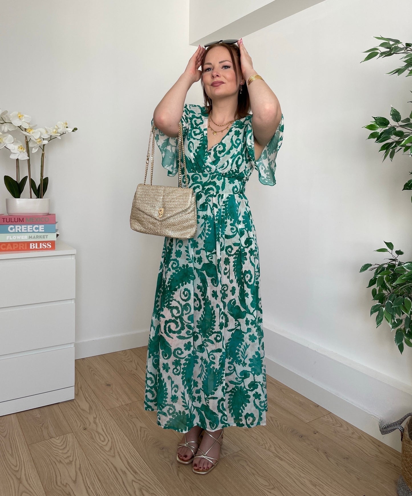 Robe longue à motifs vert CLARISSE