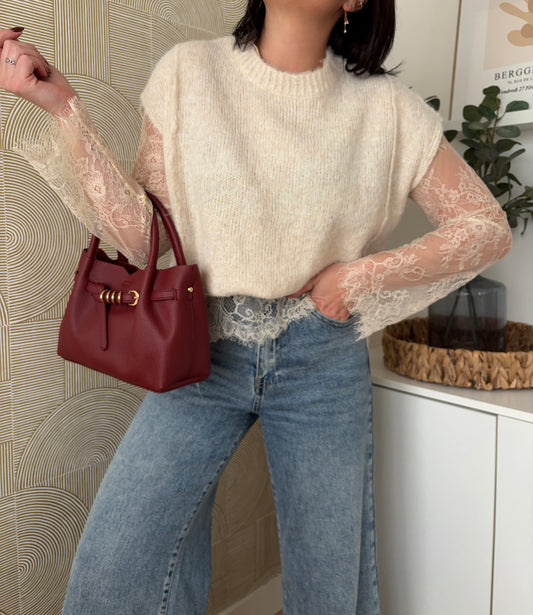 Pull dentelle écru - LOU