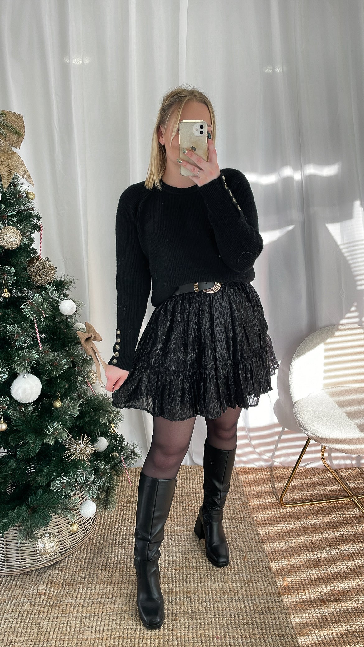 Pull col rond noir NORIO (décoloré)