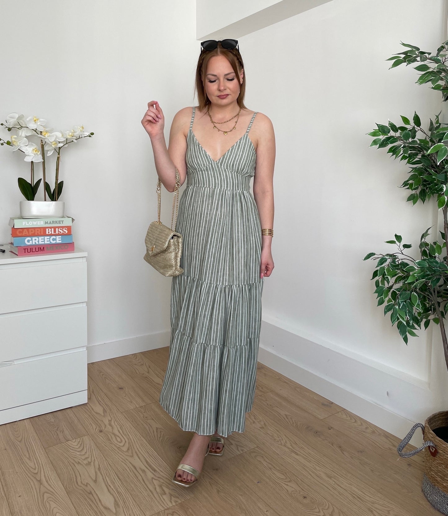 Robe longue verte à rayures ILONA
