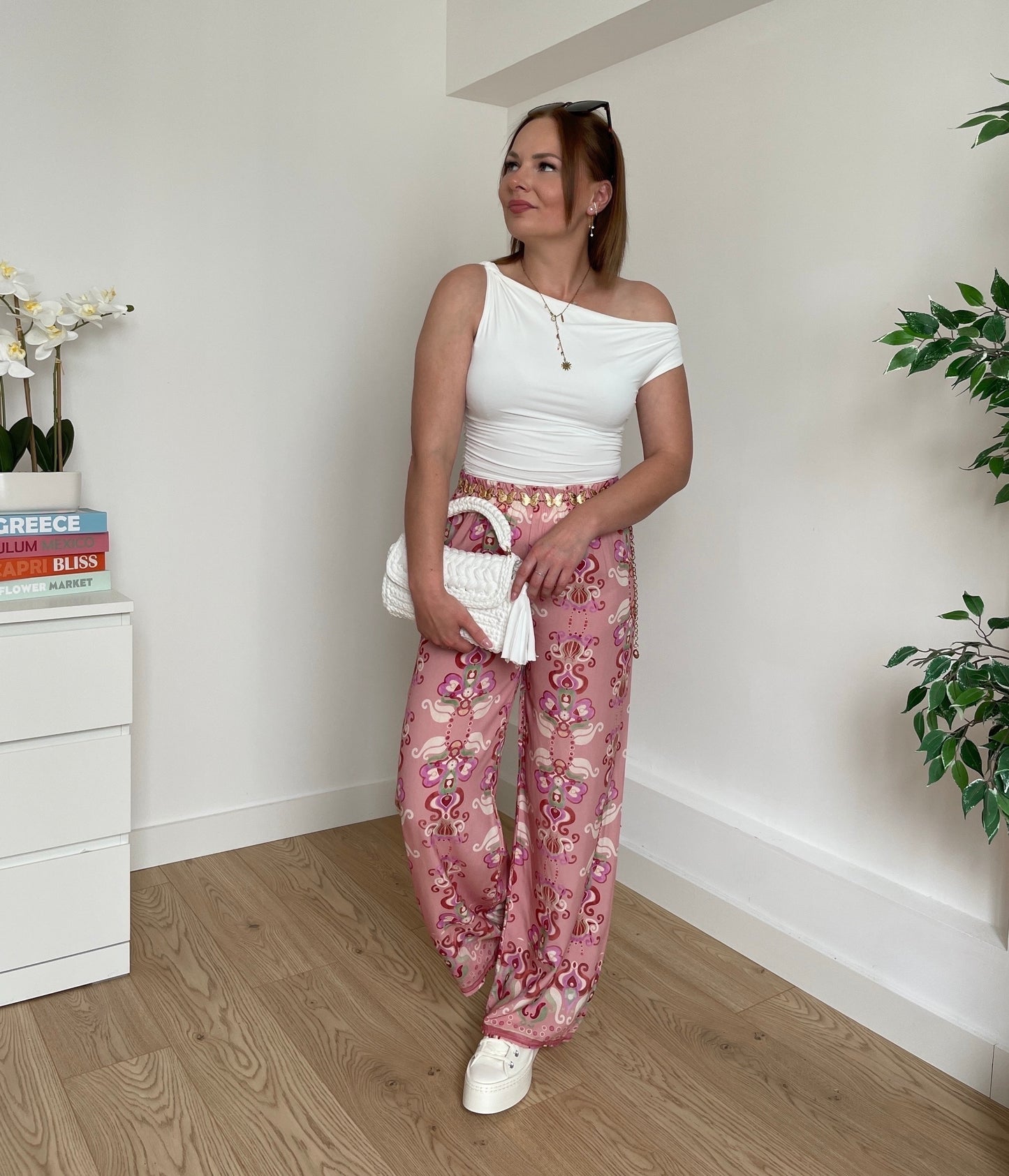 Pantalon fluide à motifs rose ÉLÈNE