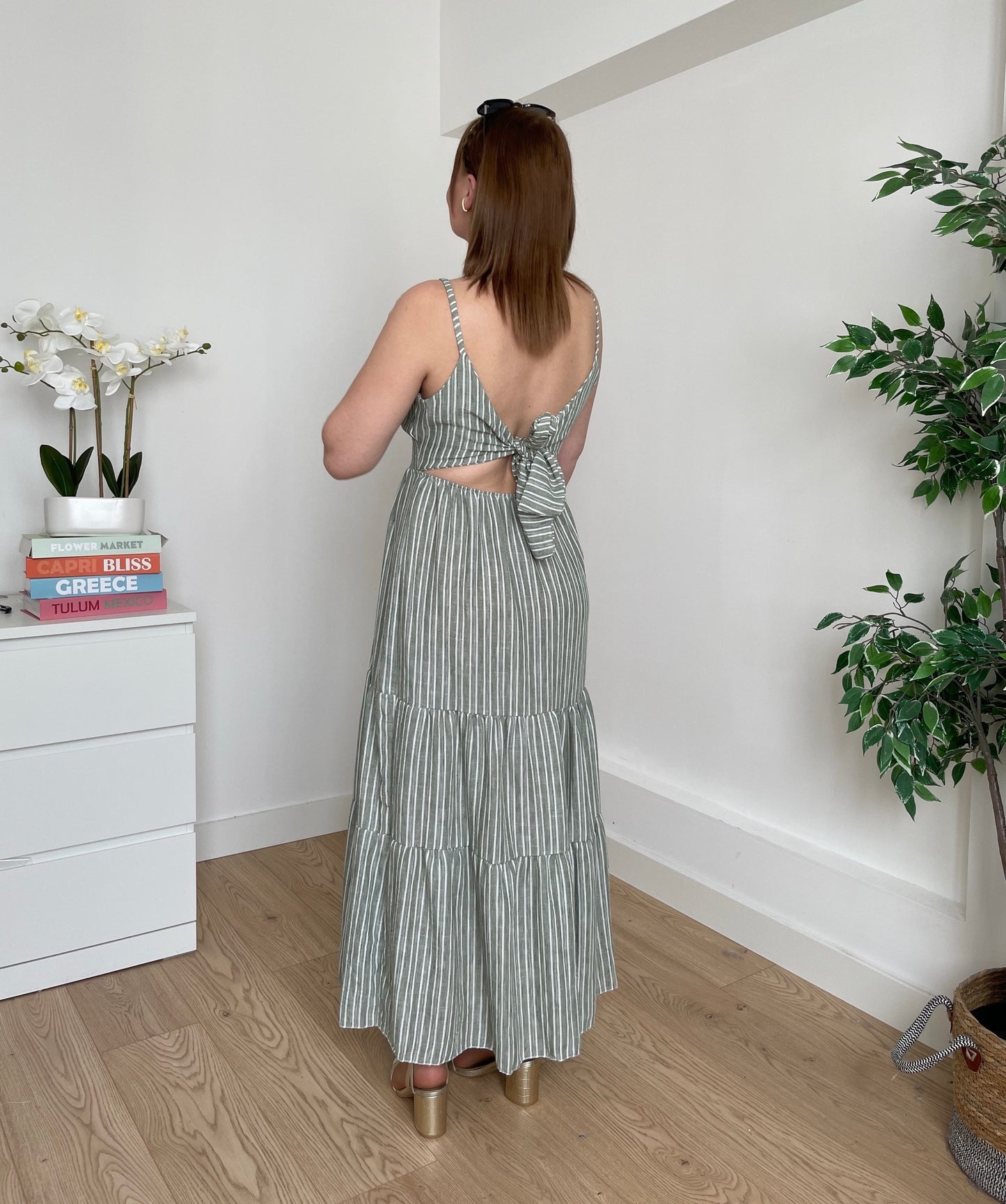 Robe longue verte à rayures ILONA