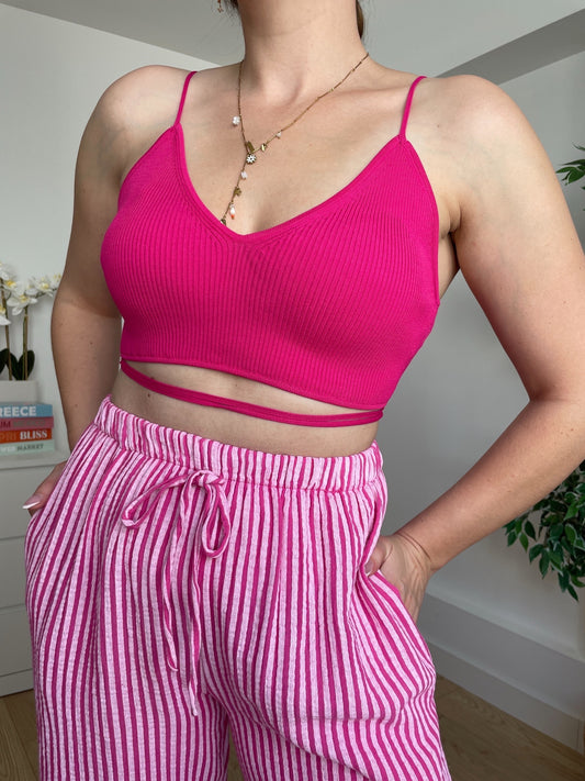 Pantalon gaze de coton fuchsia LUCIA